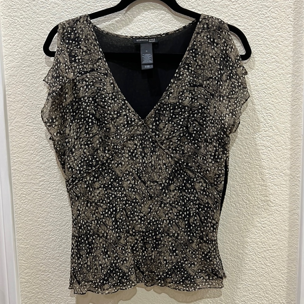 Kenneth Cole 100% Silk Cold-Shoulder Top with Side Zipper